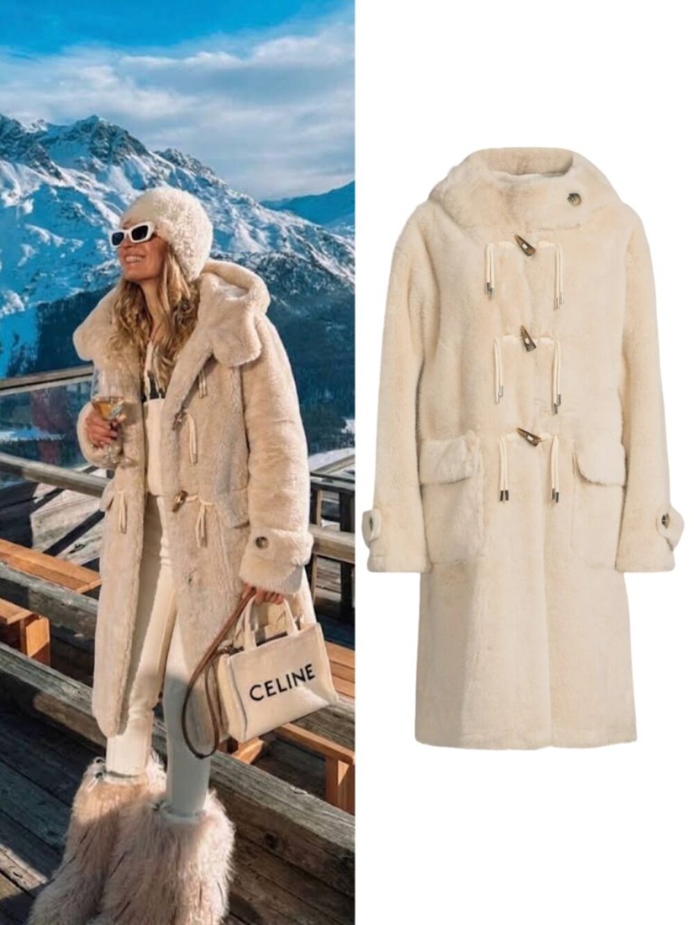 Kobi Halperin Ariel Faux Fur Hooded Teddy Coat Oat Cream Toggle Front NWT